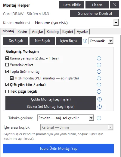 Montaj Helper CorelDRAW paneli